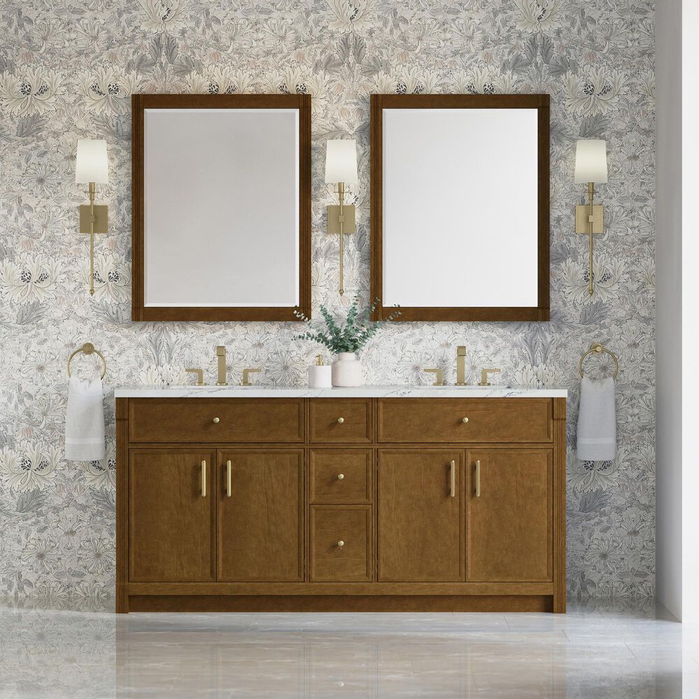 James Martin Bellshire 72" Double Bathroom Vanity in Honey Oak with 3 cm Ethereal Noctis Silestone Top and Rectangular Sinks, , large