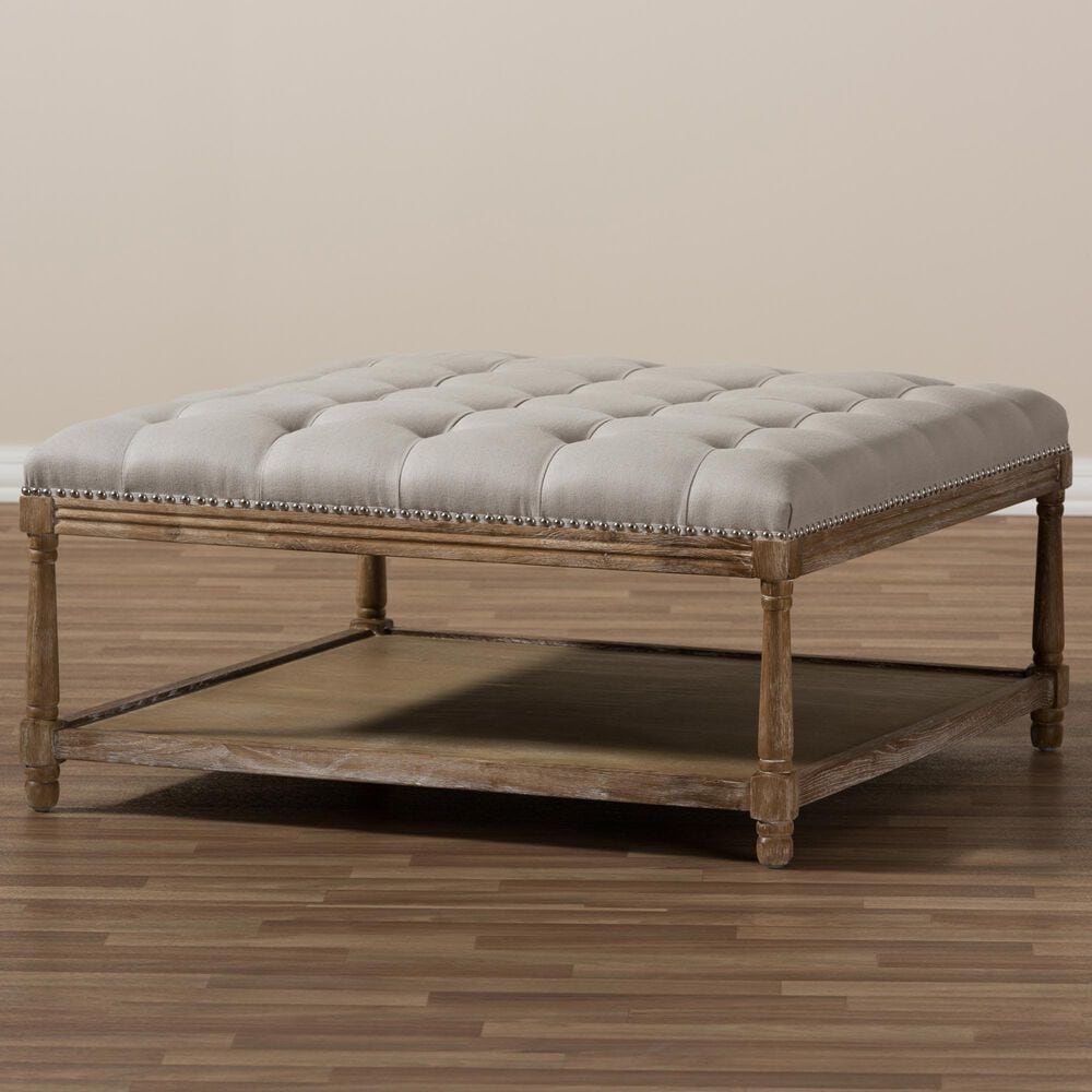 Baxton Studio Carlotta Square Ottoman in Beige, , large