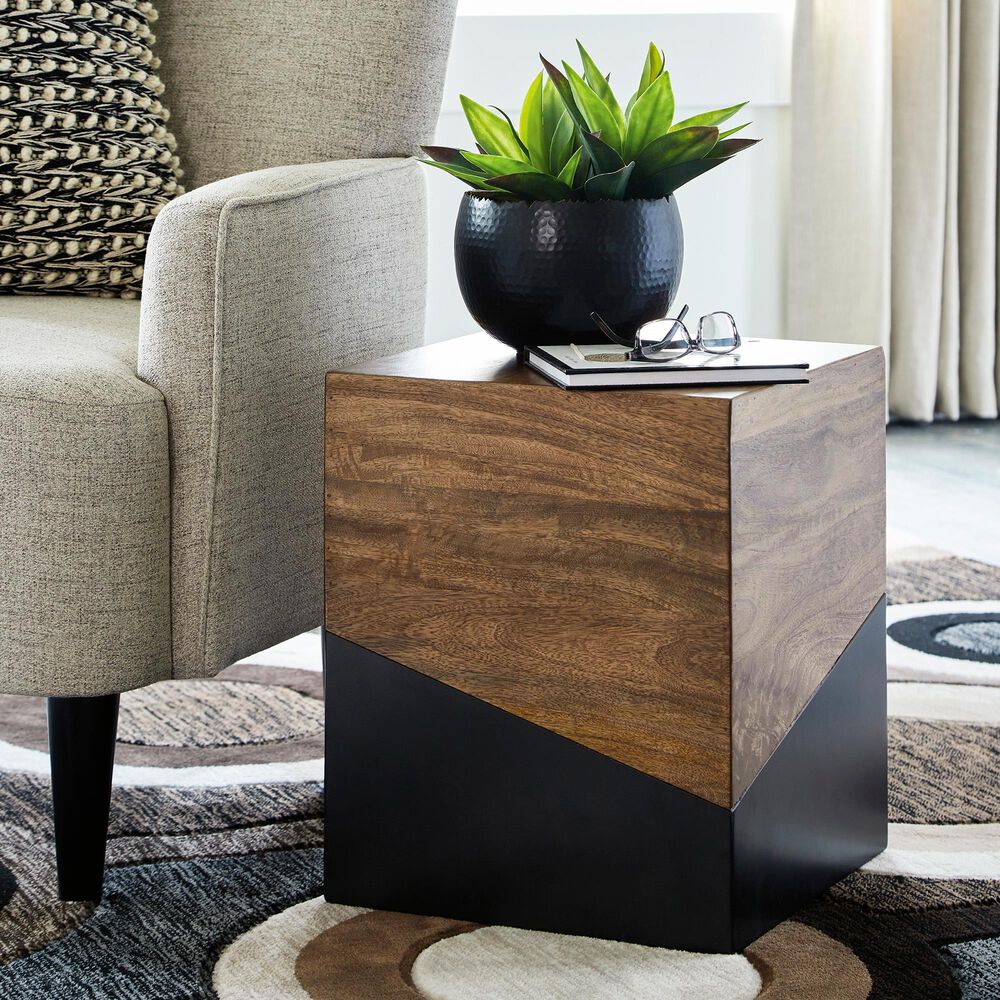 Ashley Trailbend Cube Accent Table in Brown and Gunmetal, , large