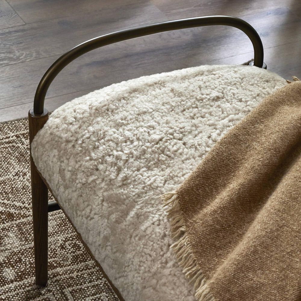 Four Hands Demi Accent Bench in Beige Shearling, , large