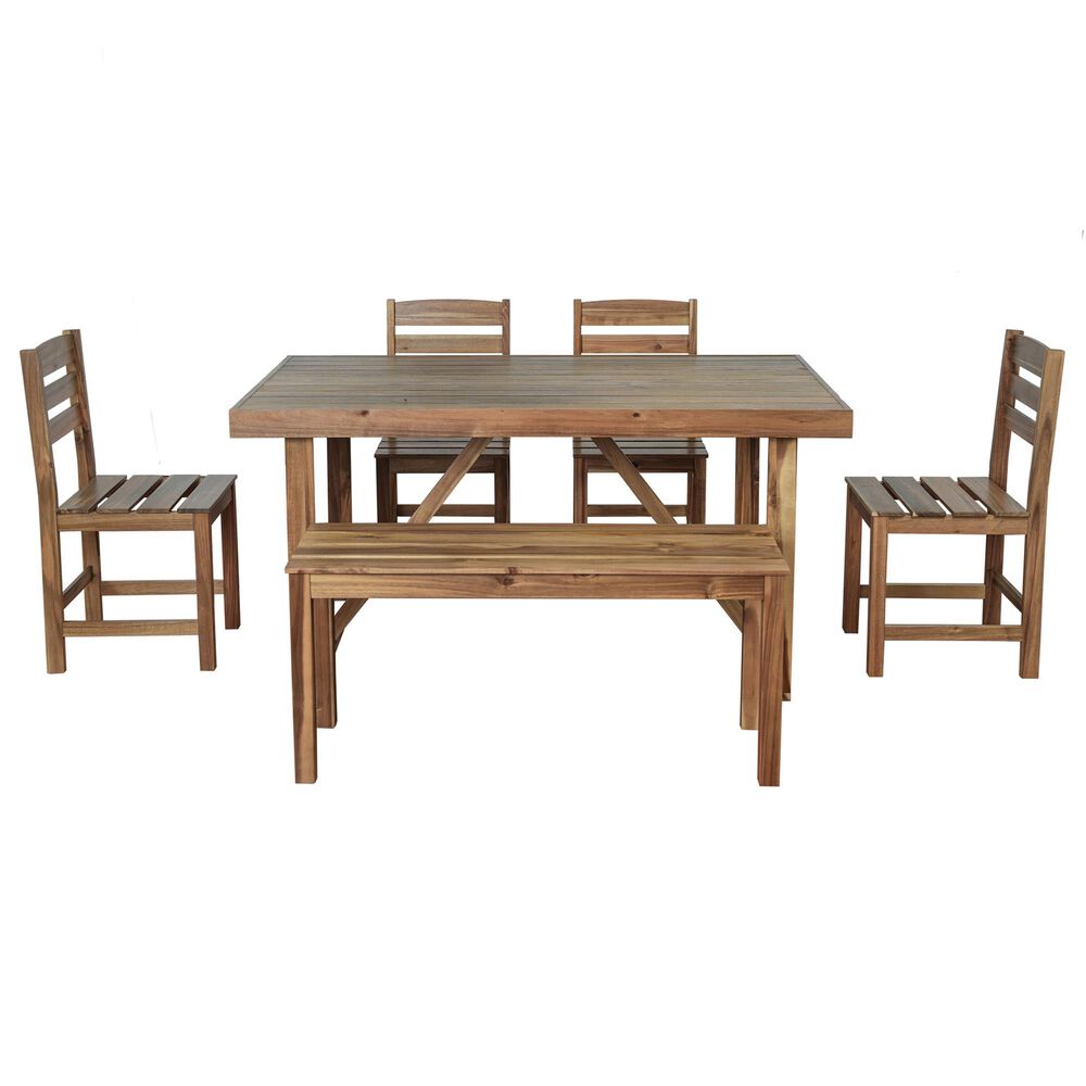 Hearth and Haven 6-Piece Patio Dining Set with Table, Bench and Chairs in Natural, , large