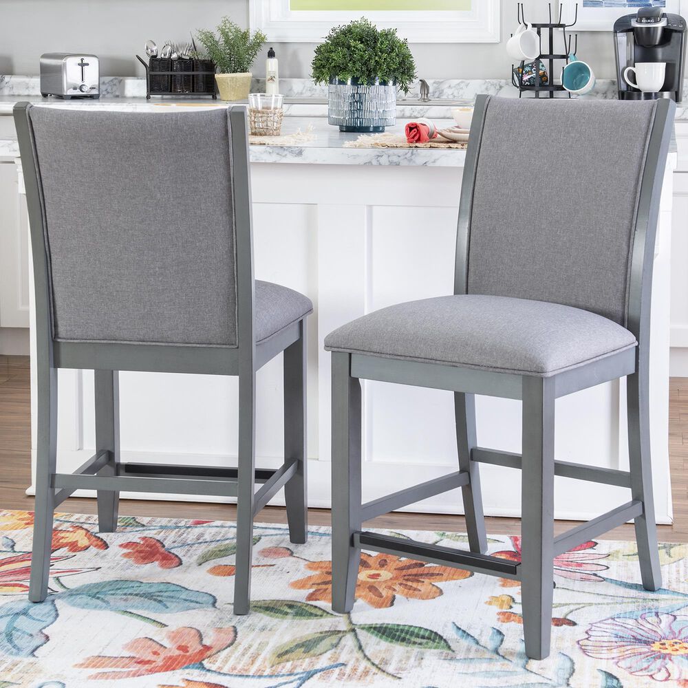Linon Home Decor Bellevue Counter Stool in Light Grey (Set of 2), , large