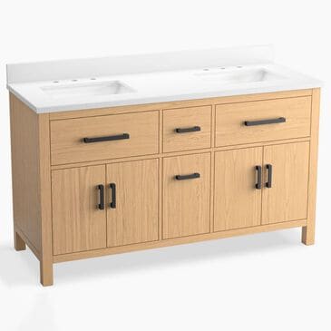 Kohler Kresla 60" Double Bathroom Vanity in Light Oak with 3 cm White Quartz Top and Rectangular Sinks, , large