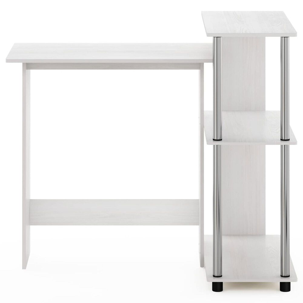 HOMLUX L-Shaped Computer Desk with Open Display Shelves in White Oak and Stainless Steel, , large