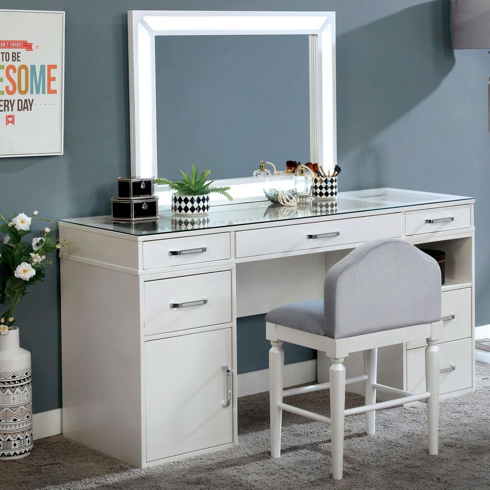Furniture of America Hammond 3 Piece Vanity Set in Luminous White, , large