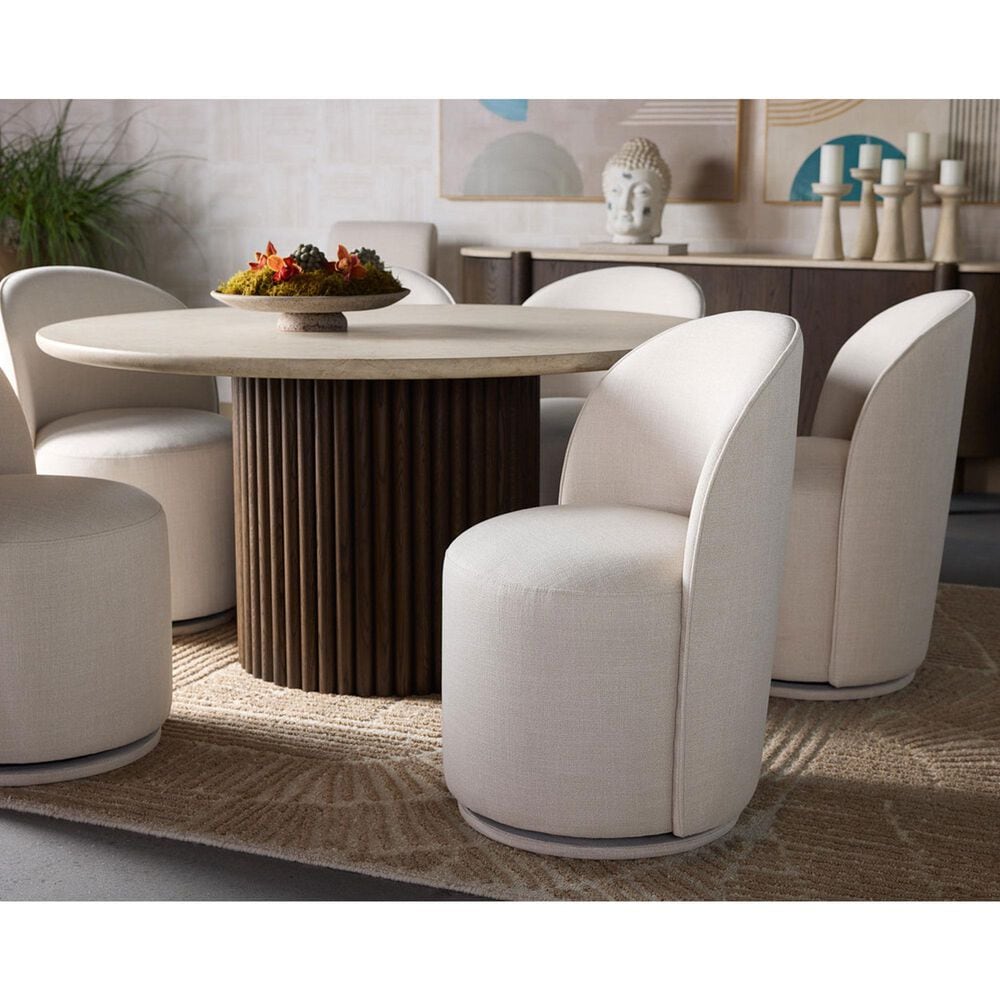 37B Banyan and Cavoli 5-Piece Round Dining Set in Cream and Dark Brown, , large