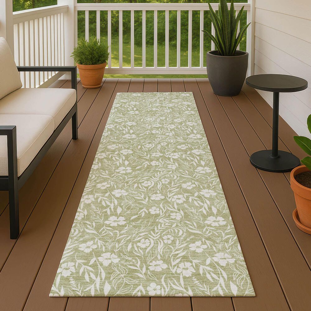 Dalyn Rug Company Soft Essentials Floral Aloe 2'3" x 7'6" Indoor/Outdoor Runner, , large