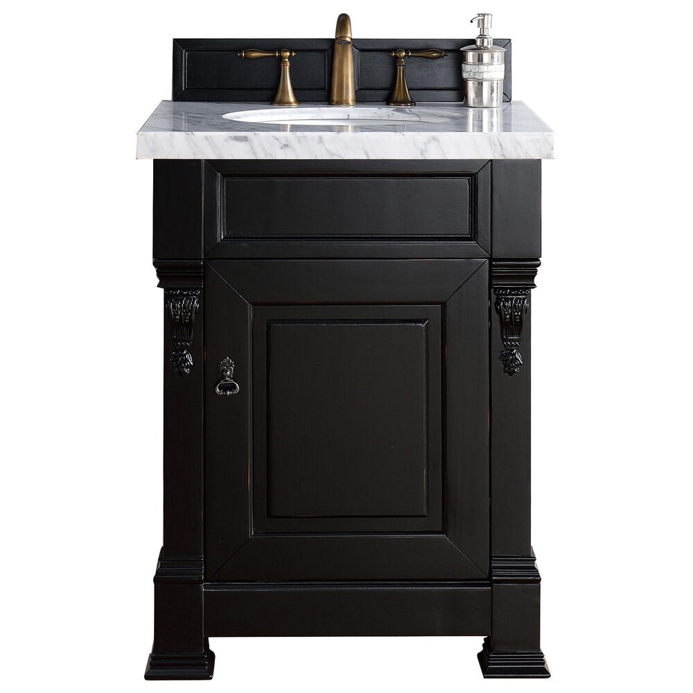 James Martin Vanities Brookfield 26" Single Bathroom Vanity in Antique Black with 3 cm Arctic Fall Solid Surface Top and Rectangle Sink, , large