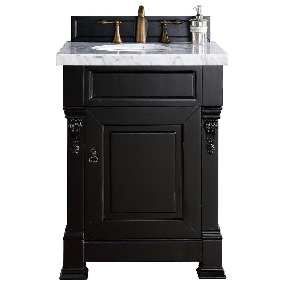 James Martin Vanities Brookfield 26" Single Bathroom Vanity in Antique Black with 3 cm Arctic Fall Solid Surface Top and Rectangle Sink, , large
