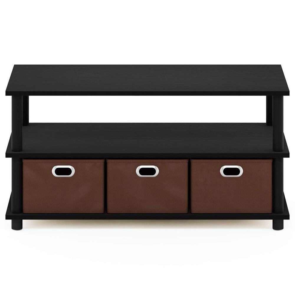 HOMLUX 2-Tier Turn-N-Tube Coffee Table with Bin Drawers in Black Oak, , large