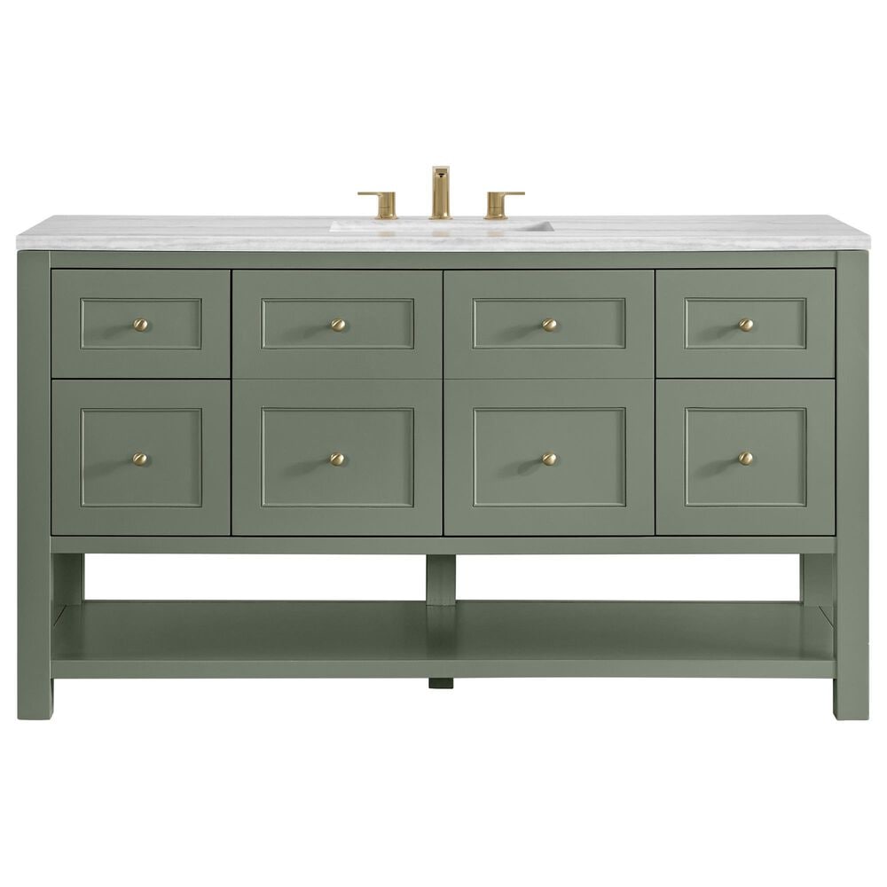 James Martin Vanities Breckenridge 60" Single Bathroom Vanity in Smokey Celadon with 3 cm Arctic Fall Solid Surface Top and Rectangular Sink, , large