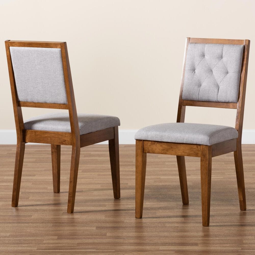 Baxton Studio Gideon Side Chair with Grey Cushion in Walnut Brown (Set of 2), , large