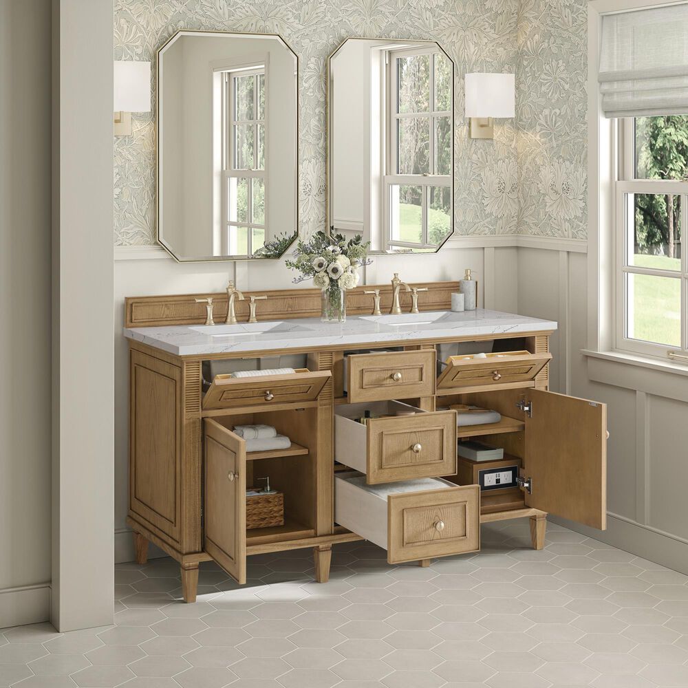James Martin Vanities Lorelai 60&quot; Double Vanity in Light Natural Oak with 3 cm Ethereal Noctis Quartz Top, , large