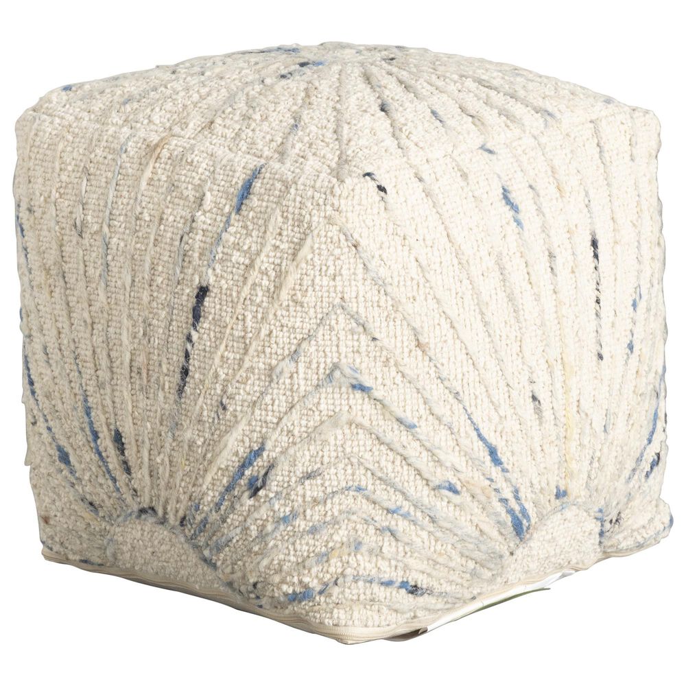 Blue Sun Designs Kathleen Pouf Ottoman in Ivory and Blue, , large
