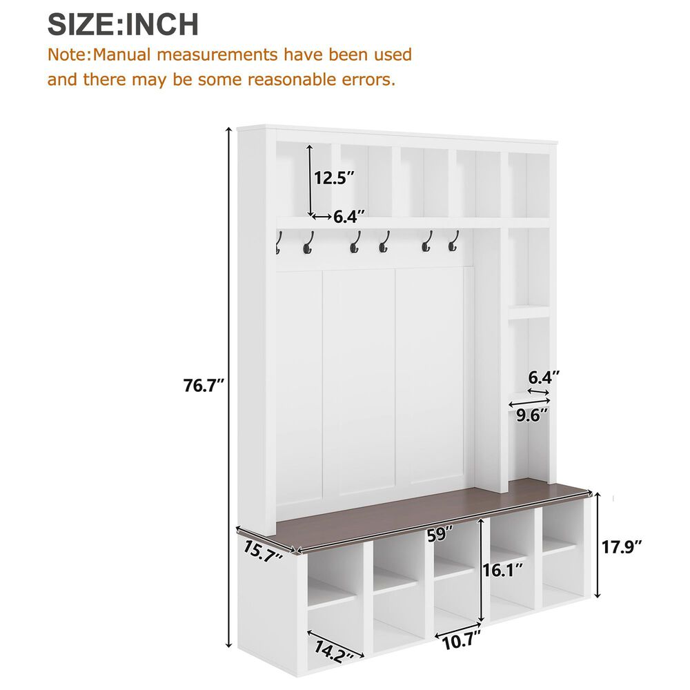 HOMLUX 6-Hook Hall Tree with Cubbies in White, , large