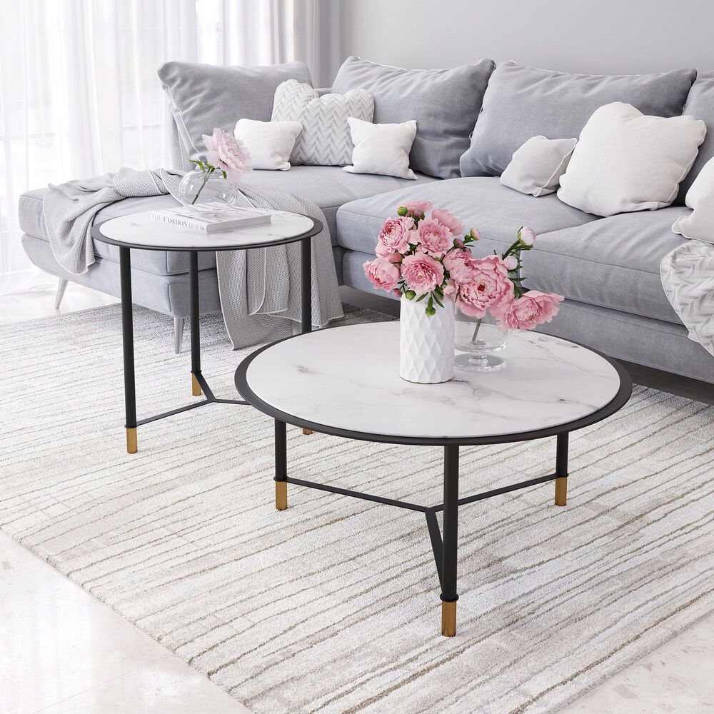 Zuo Modern Davis Coffee Table in Black, White, Black and Gold &#40;Set of 2&#41;, , large