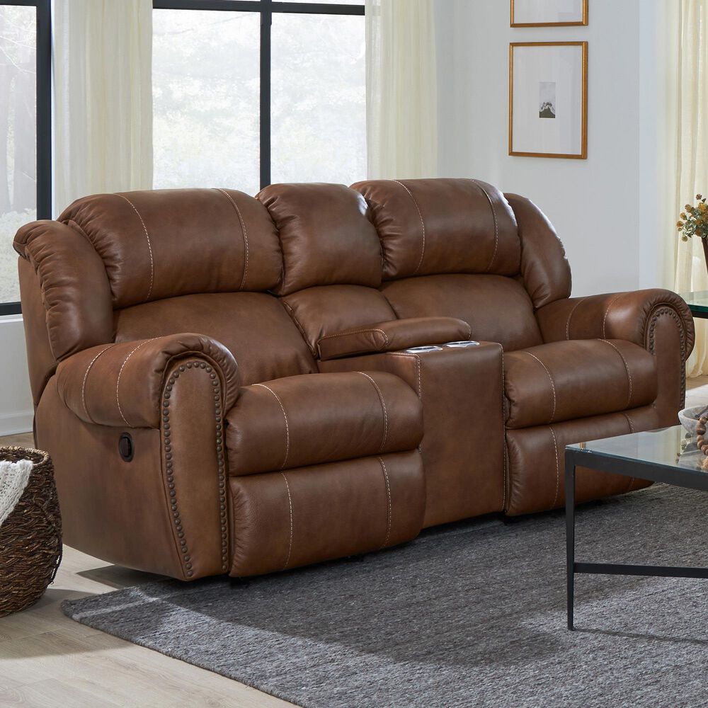 HomeStretch Laredo Power Loveseat with Console in Stetson Cognac, , large