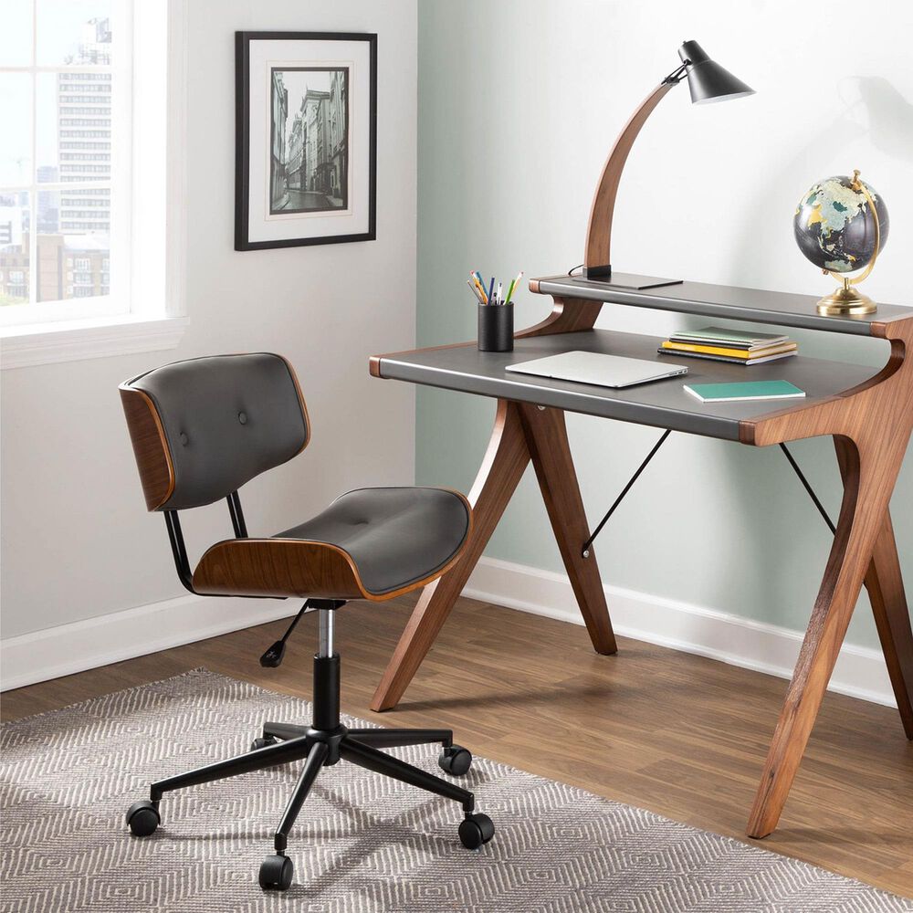Lumisource Lombardi Desk Chair with Grey Cushion in Walnut and Black, , large