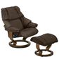 Stressless Medium Chair and Ottoman with Teak Classic Base in Paloma Chocolate, , large