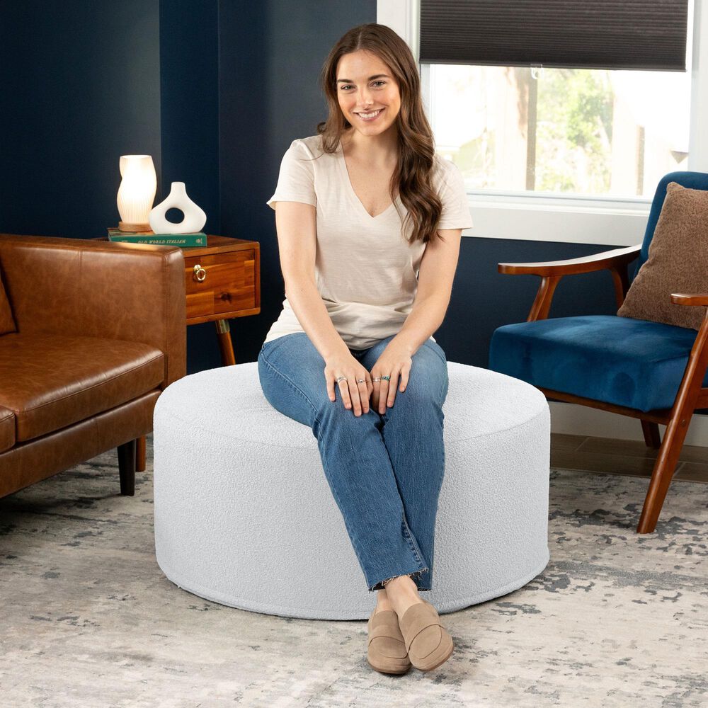 Jaxx Candler Boucle Fabric Ottoman in White, , large