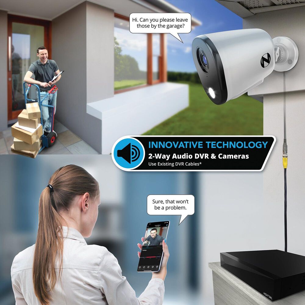 Night Owl 2-Way Audio 12 Channel DVR Security System with 1TB Hard Drive and 4 Wired 2K Deterrence Cameras, , large
