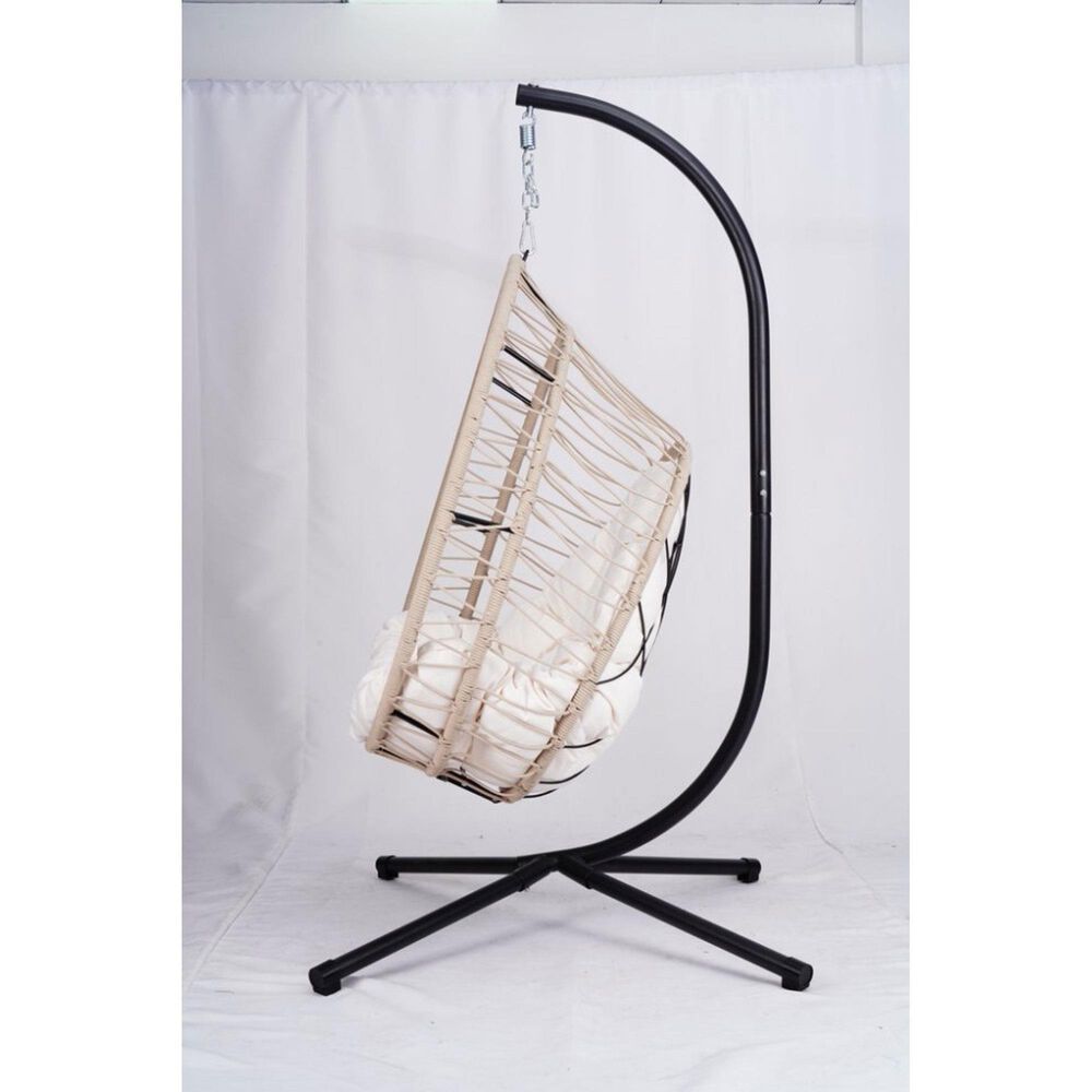 Hearth and Haven Outdoor Egg Chair with Frame Beige in White, , large