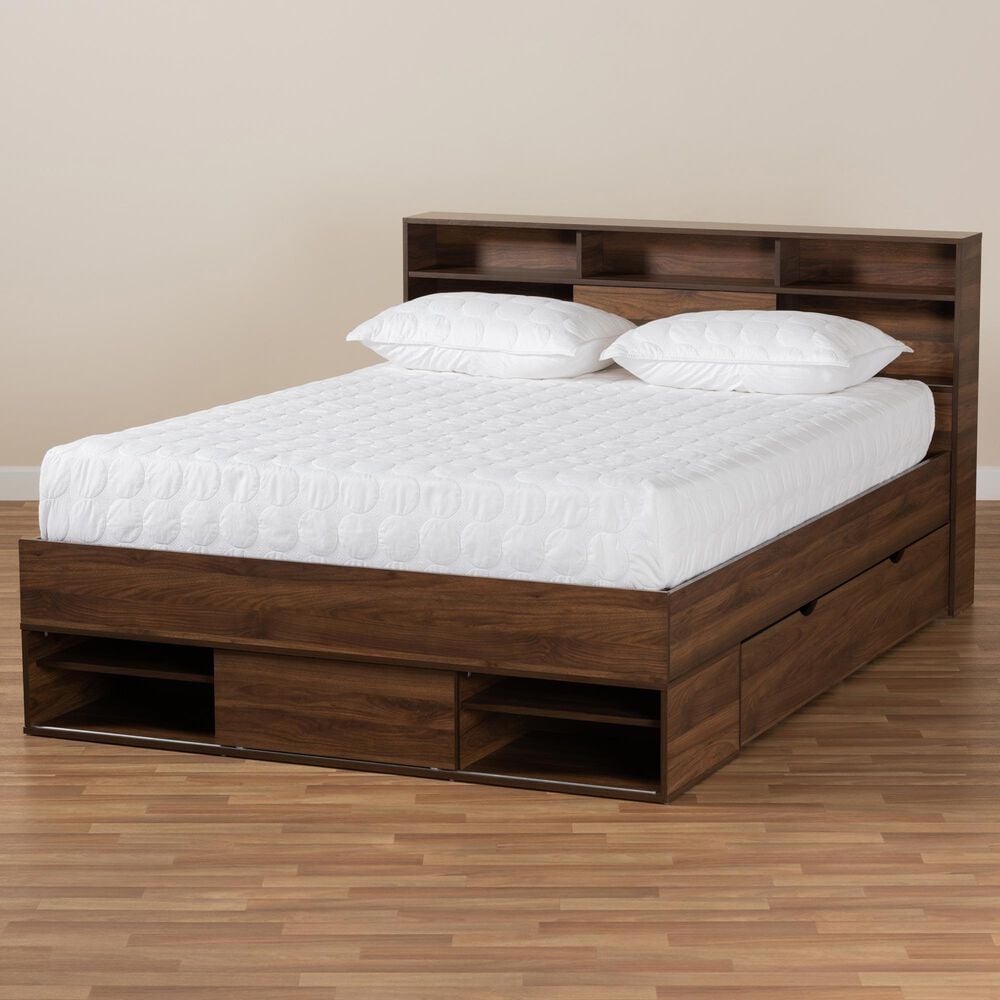 Baxton Studio Tristan Queen Platform Storage Bed in Dark Brown, , large