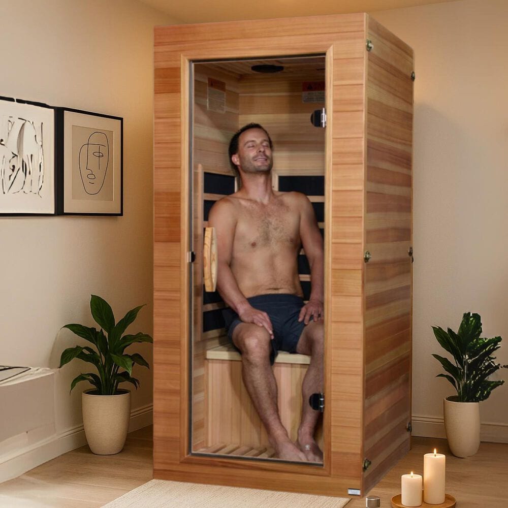 EZlife Elite 1-Person Compact Ultra Low EMF FAR Infrared Home Sauna in Natural Hemlock, , large