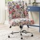 Linon Home Decor Draper Office Chair with Navy Floral Cushion in Silver, , large