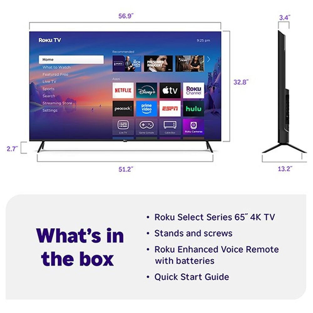 Roku 65&quot; Class Select Series 4K LED in Black - Smart TV, , large