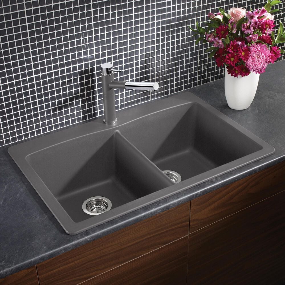 Blanco Diamond Equal Double Dual Mount Kitchen Sink in Cinder, , large