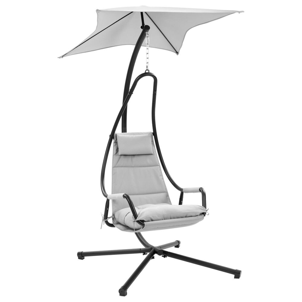 CorLiving Kingsley Chaise Lounge Chair with Canopy in Light Grey, , large