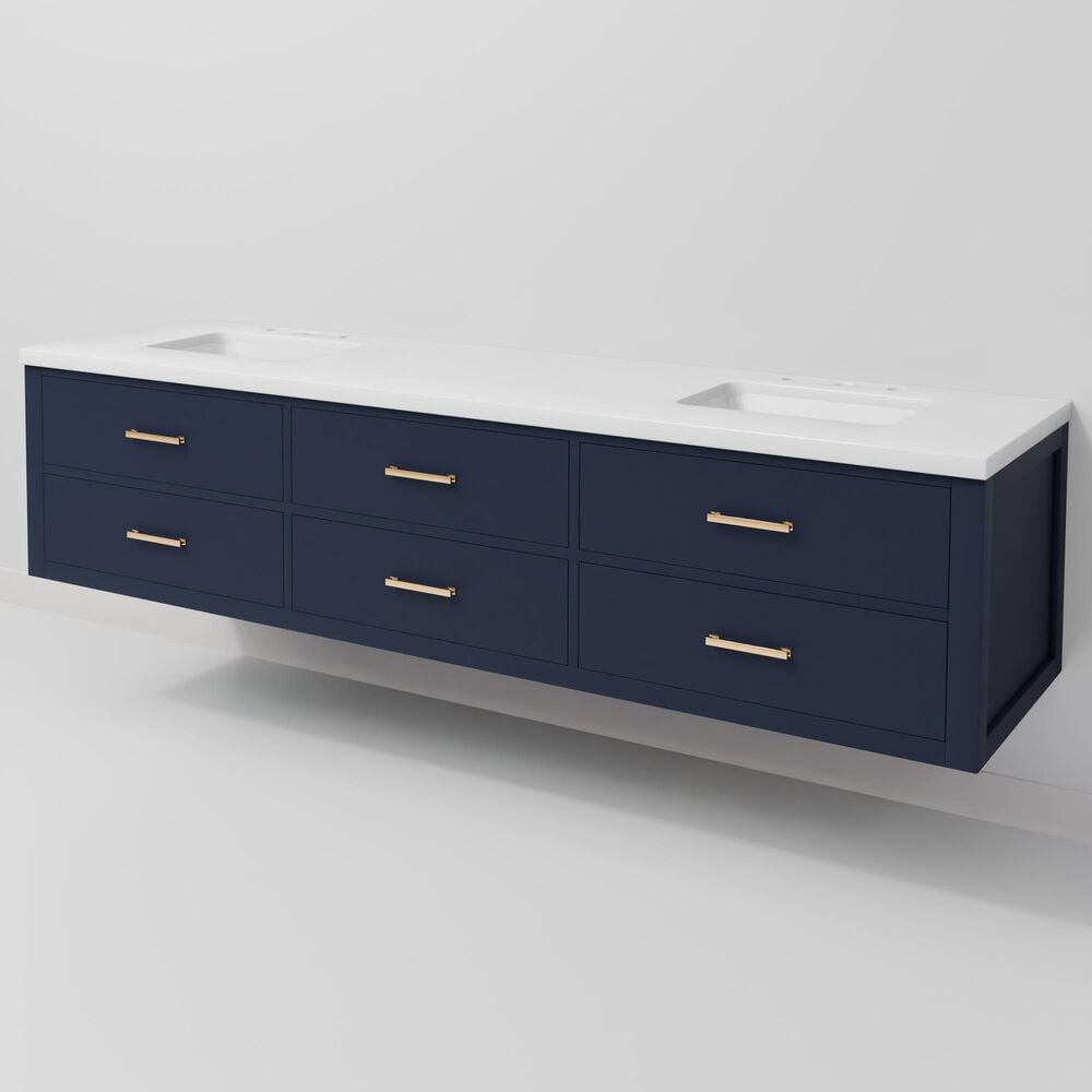 Lexora Home Castor 80" Double Bathroom Vanity in Blue with 2 cm White Quartz Top and Rectangular Sinks, , large