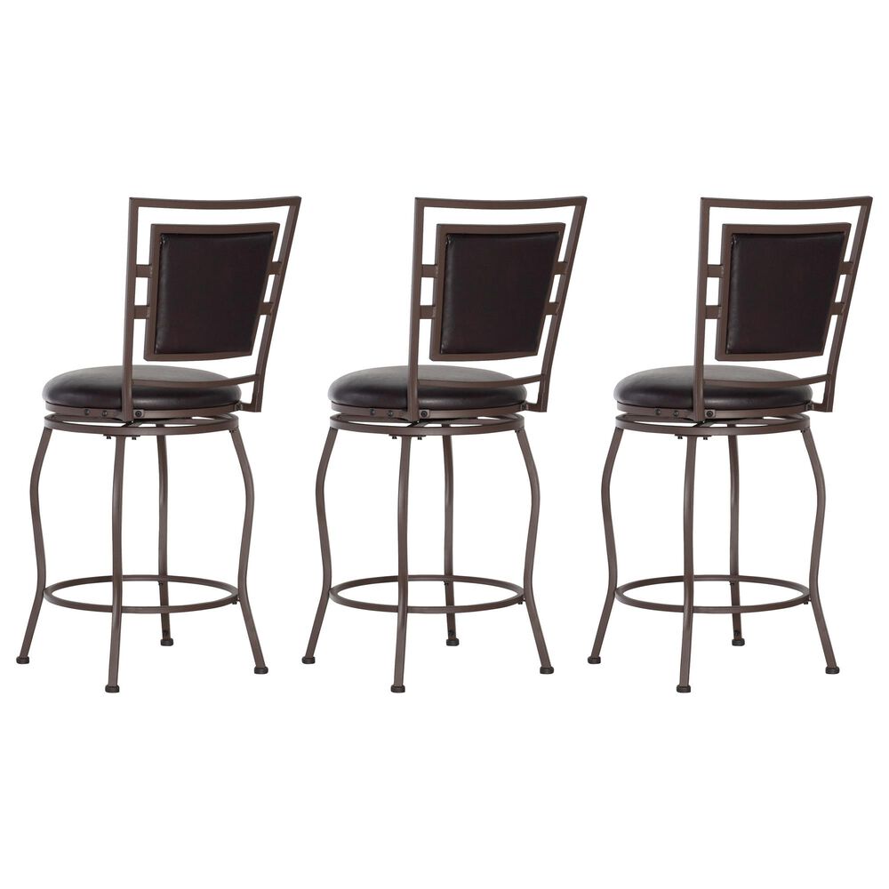 Linon Home Decor Townsend Adjustable Swivel Bar Stool with Dark Chocolate Cushion in Dark Brown (Set of 3), , large
