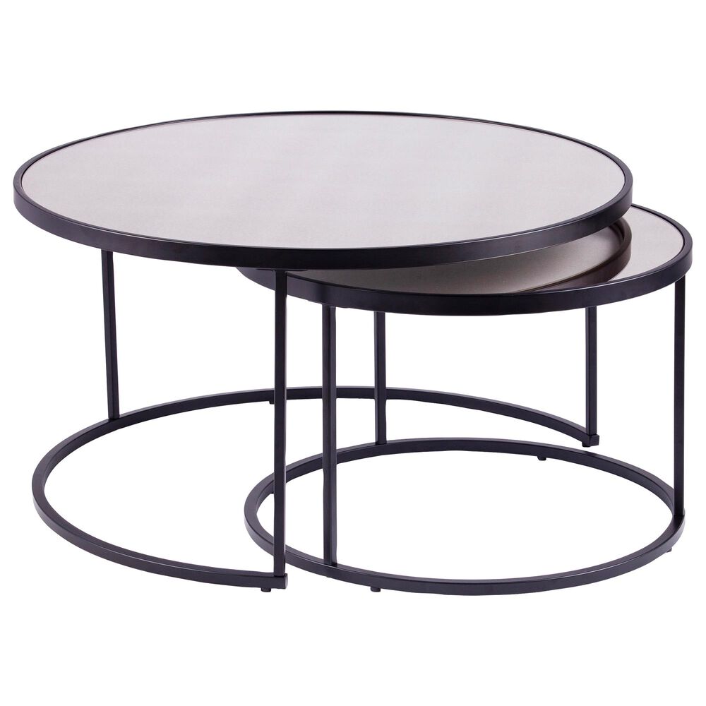 Southern Enterprises Downham 2-Piece Nesting Coffee Table in Antique Mirror and Black, , large