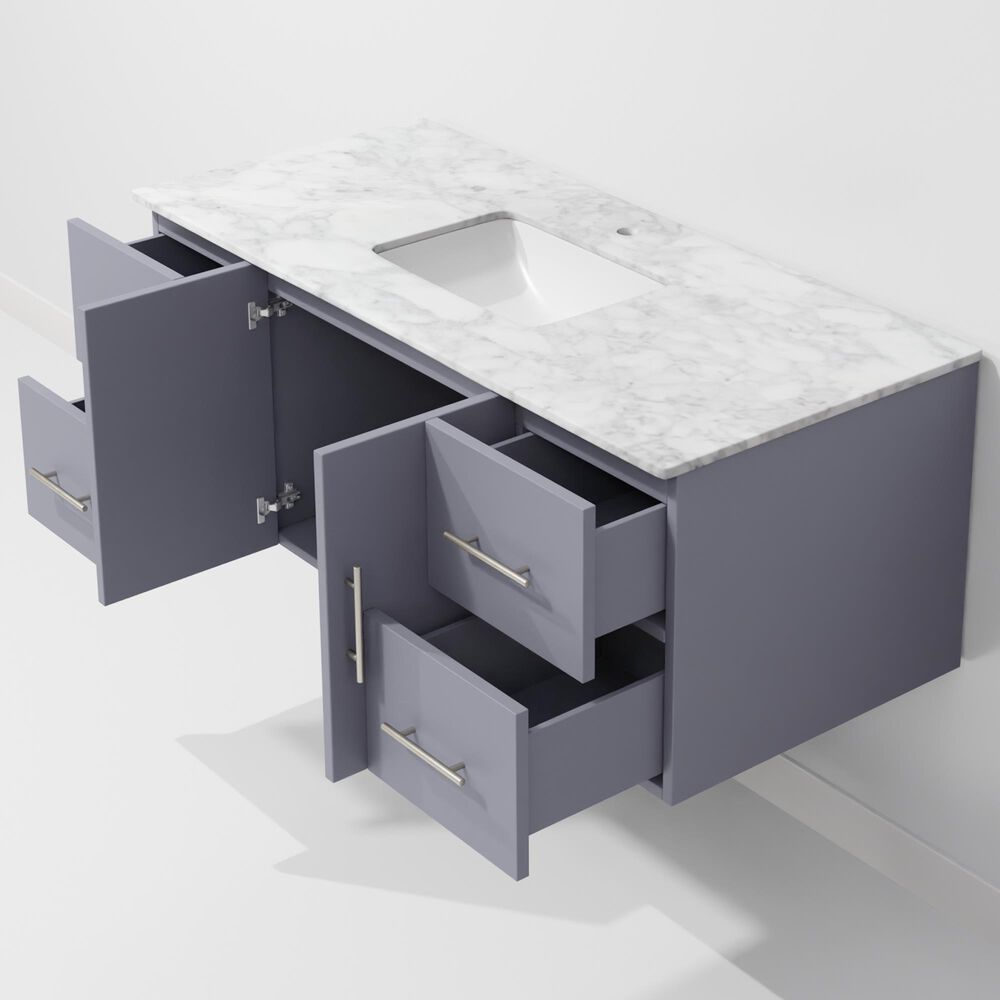 Lexora Home Geneva 48&quot; Single Bathroom Vanity in Dark Grey with 2 cm White Carrara Marble Top and Rectangular Sink, , large