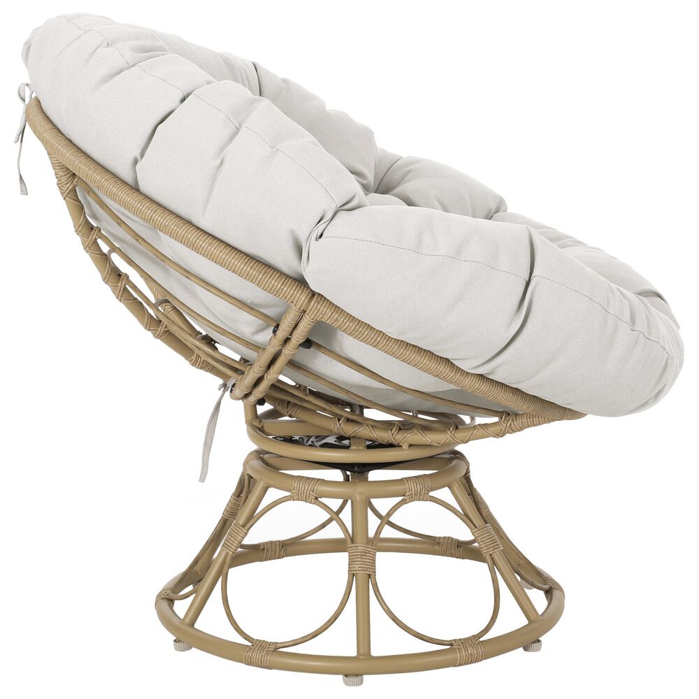 Hearth and Haven Mia Papasan Outdoor Swivel Chair with Beige Cushion in Brown, , large