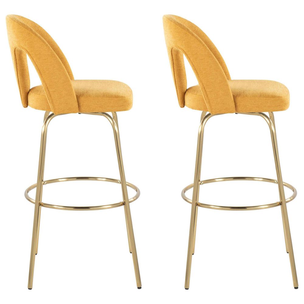 LumiSource Ava Swivel Bar Stool with Yellow Fabric Upholstery in Gold (Set of 2), , large