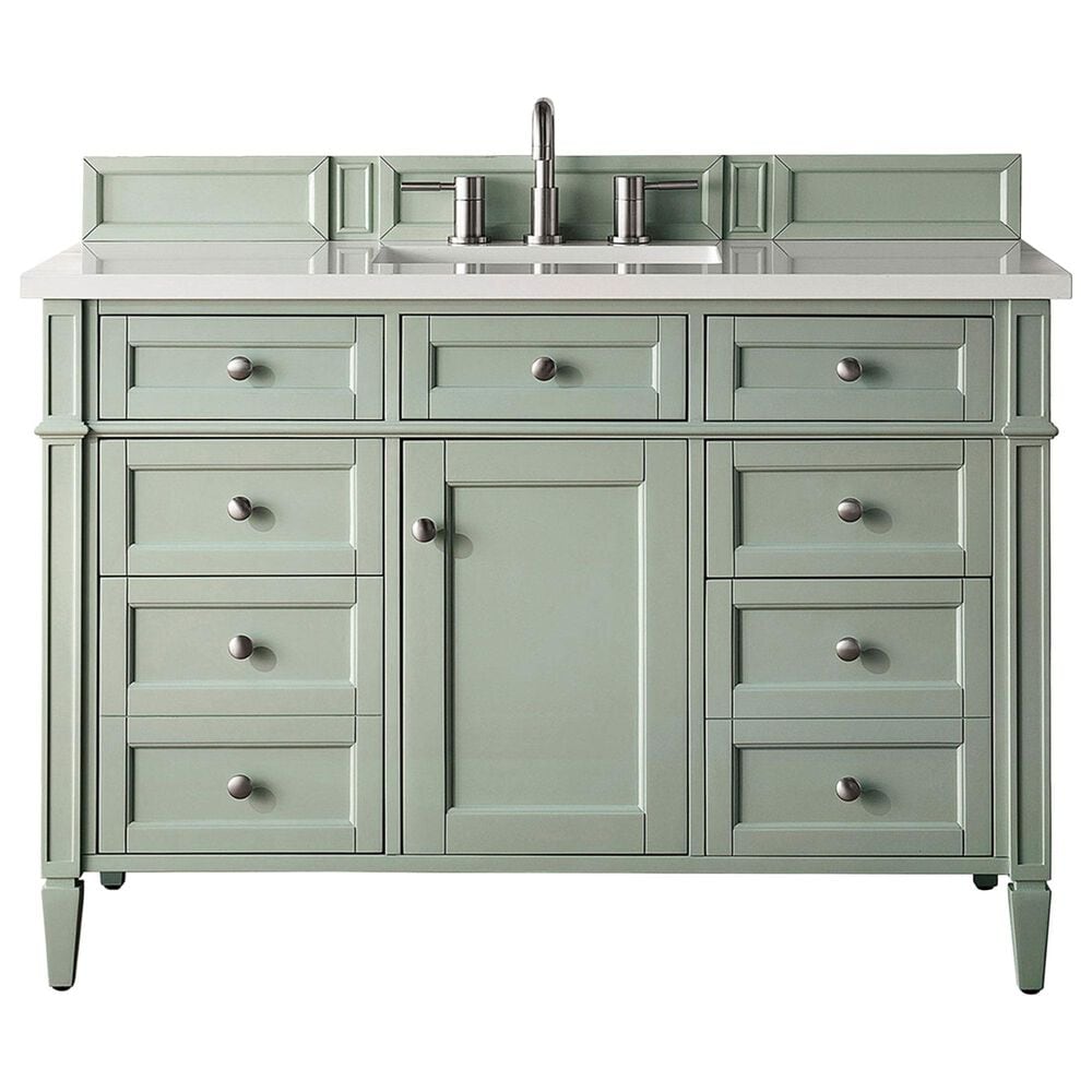 James Martin Vanities Brittany 48" Single Bathroom Vanity in Sage Green with 3 cm White Zeus Quartz Top and Rectangular Sink, , large