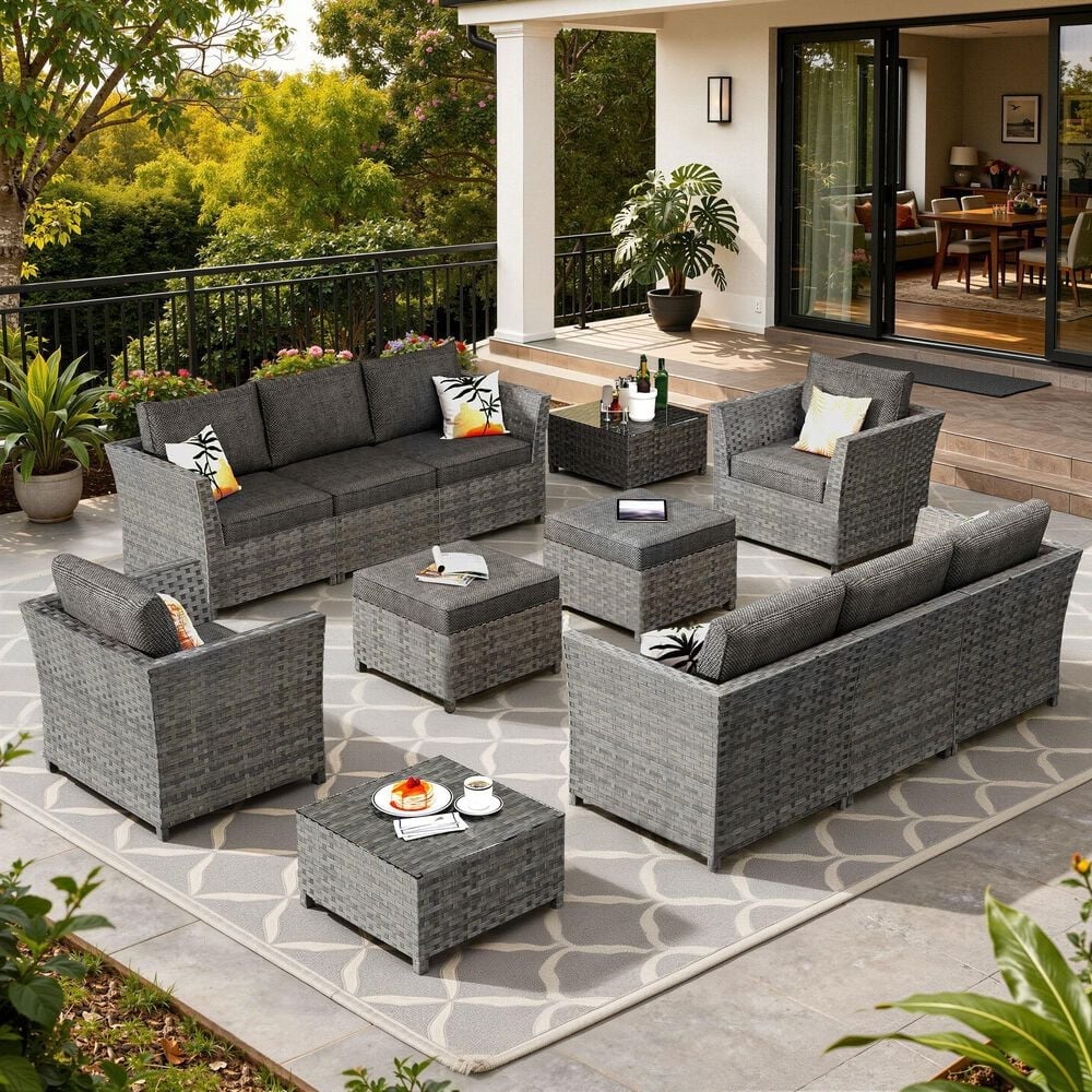 HOMLUX 12-Piece Patio Conversation Set in Dark Gray, , large