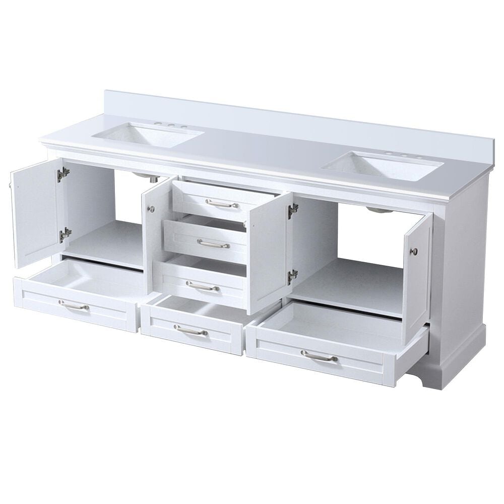 Lexora Home Dukes 80&quot; Double Bathroom Vanity in White with 2 cm White Quartz Top and Rectangular Sinks, , large