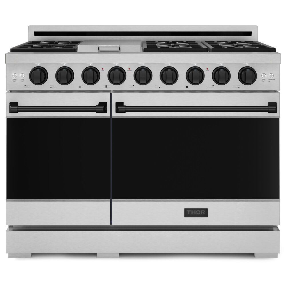 THOR KITCHEN Gordon Ramsay 6.8 Cu. Ft. 48" Professional Liquid Propane Range with Black Handle Kit in Stainless Steel, , large