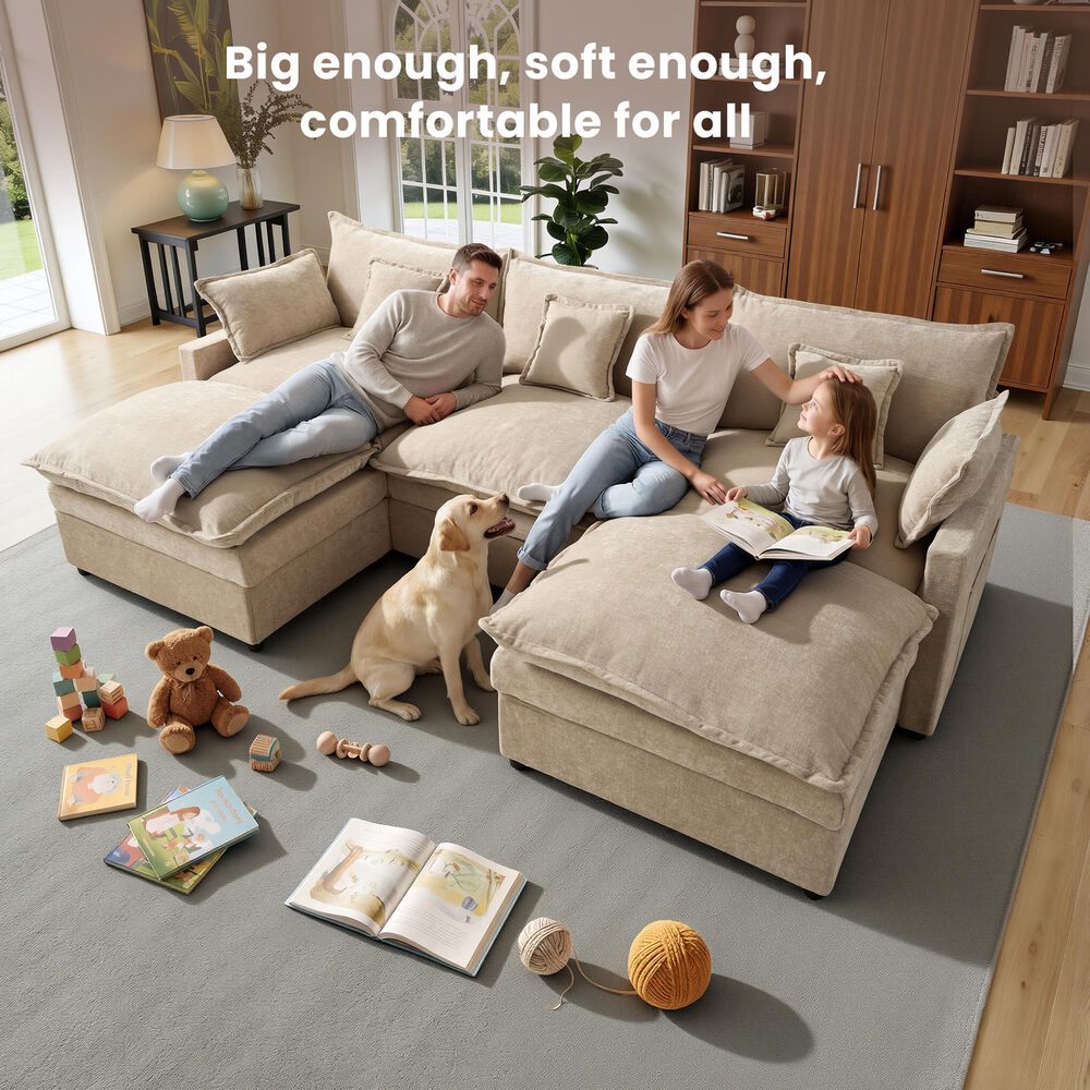 HOMLUX 107.87" Ultra-Comfort Chenille Sectional Sofa in Camel, , large