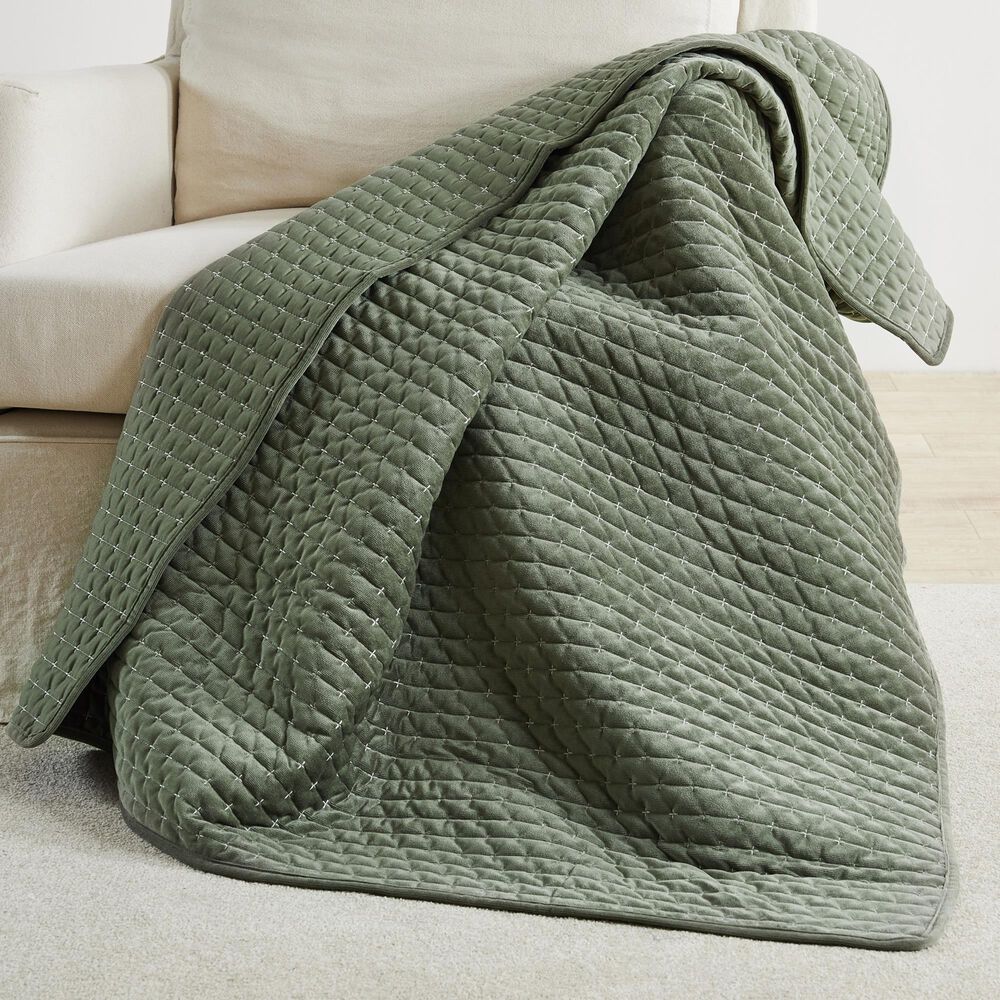 Levtex Velvet Stitch 50" x 60" Quilted Throw in Green, , large