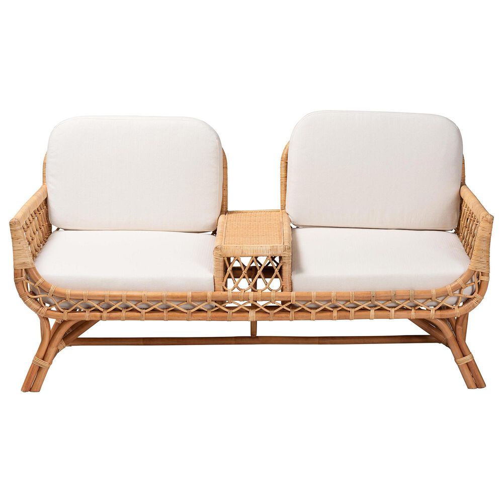 Baxton Studio Pakis Stationary Tete-a-Tete Sofa with Light Honey Rattan in Neutral, , large