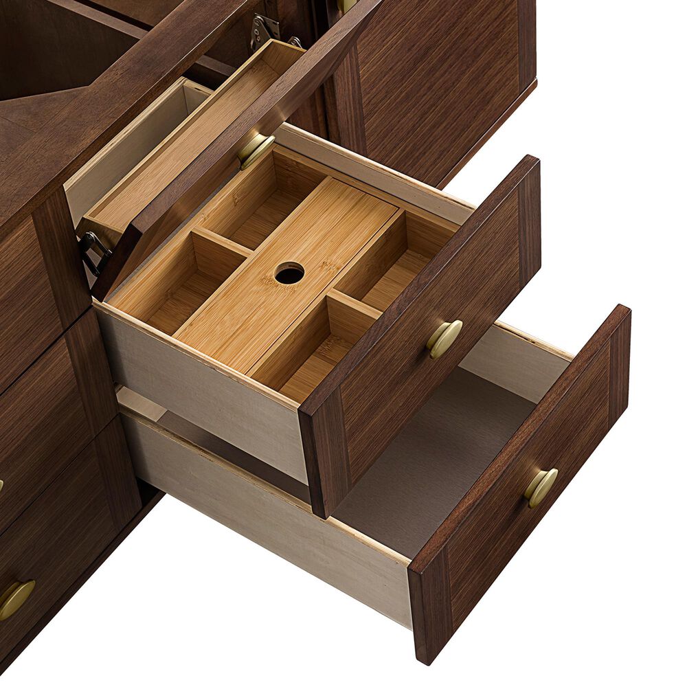 James Martin Vanities Amberly 72&quot; Double Bathroom Vanity in Mid-Century Walnut with Single Hole 3 cm White Zeus Quartz Top and Rectangular Sinks, , large