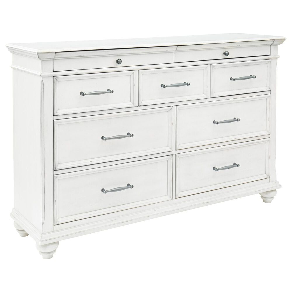 Ashley Kanwyn 9 Drawer Dresser in Distressed Whitewash, , large
