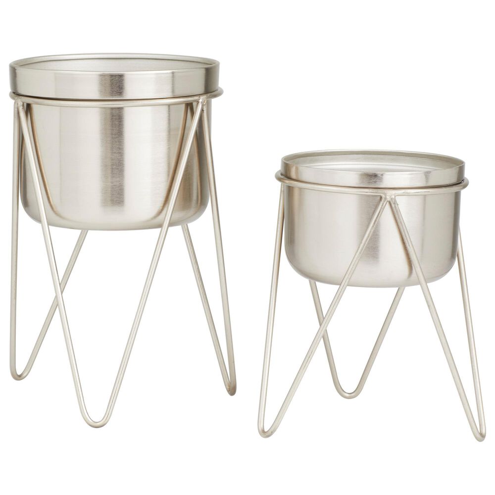 Maple and Jade Modern Planter with Hairpin Leg in Silver (Set of 2), , large