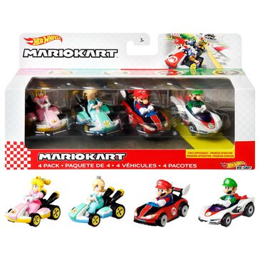 Hot Wheels Mario Kart Toy Character Vehicle 4-Pack - Mario, Luigi, Princess Peach, Rosalina, , large