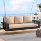 Hearth and Haven Go Outdoor 3-Seater PE Rattan Wicker Porch Swing Bench in Beige, , large